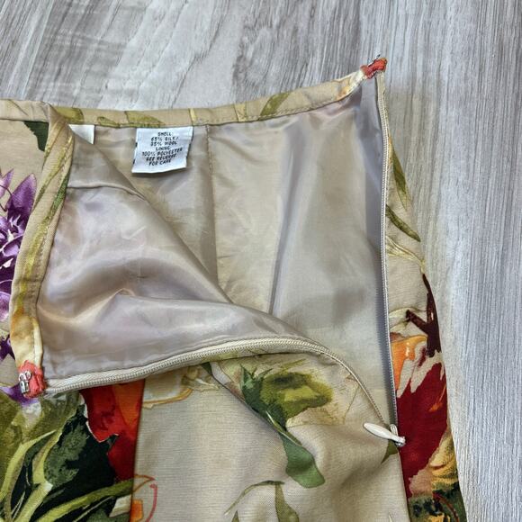 Talbots Women’s 10 Floral Midi Skirt Silk Wool Blend A-Line Lined Zip - Picture 7 of 9